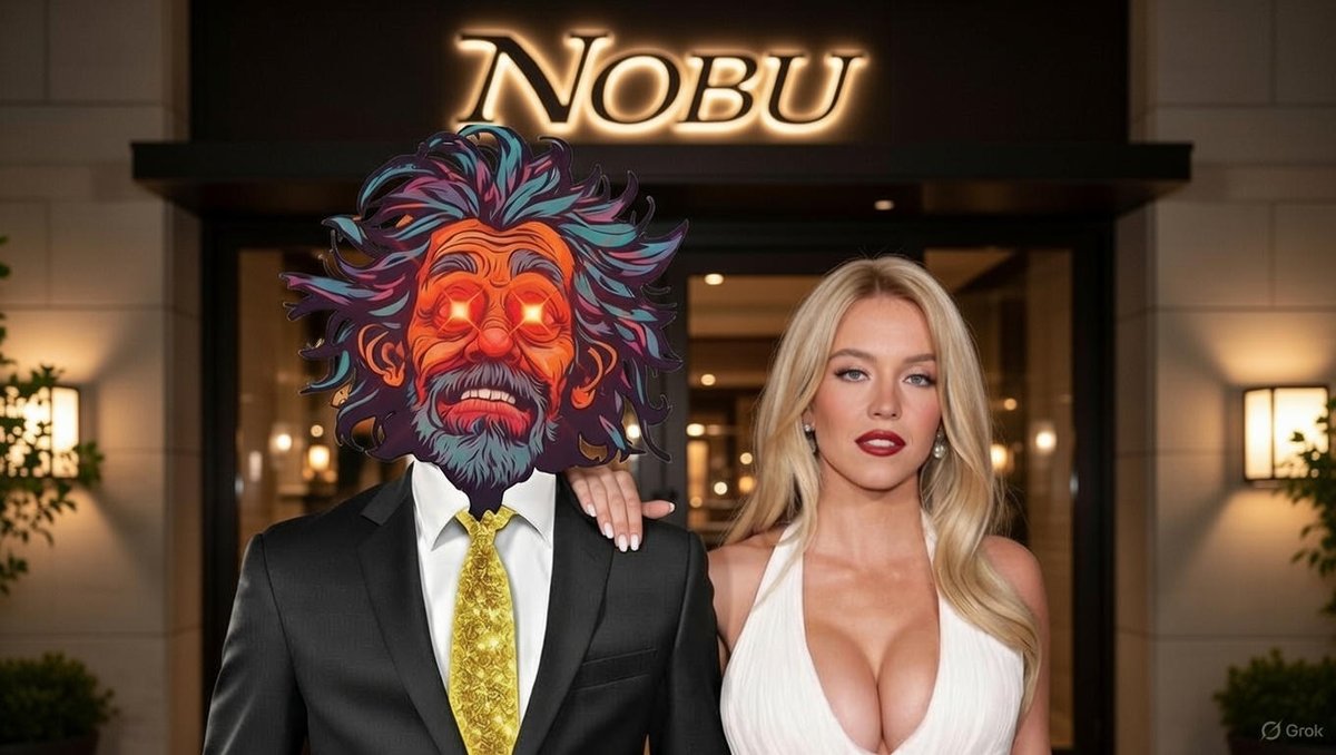 thecryptonitty's tweet photo. Me and my ex @sydney_sweeney  at  one of our casual food spots.🟣

She was ride or die until I bought two cycle tops and rotated my entire spot portfolio into Melania coin 😭🤬🟣
Love is temporary. Bad allocations are forever.🟣

#Bitcoin #Crypto #Nobu https://t.co/92RsqdsX1o
