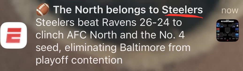 jaycTony's tweet image. ESPN was a little too quick with their notification about Ravens-Steelers!