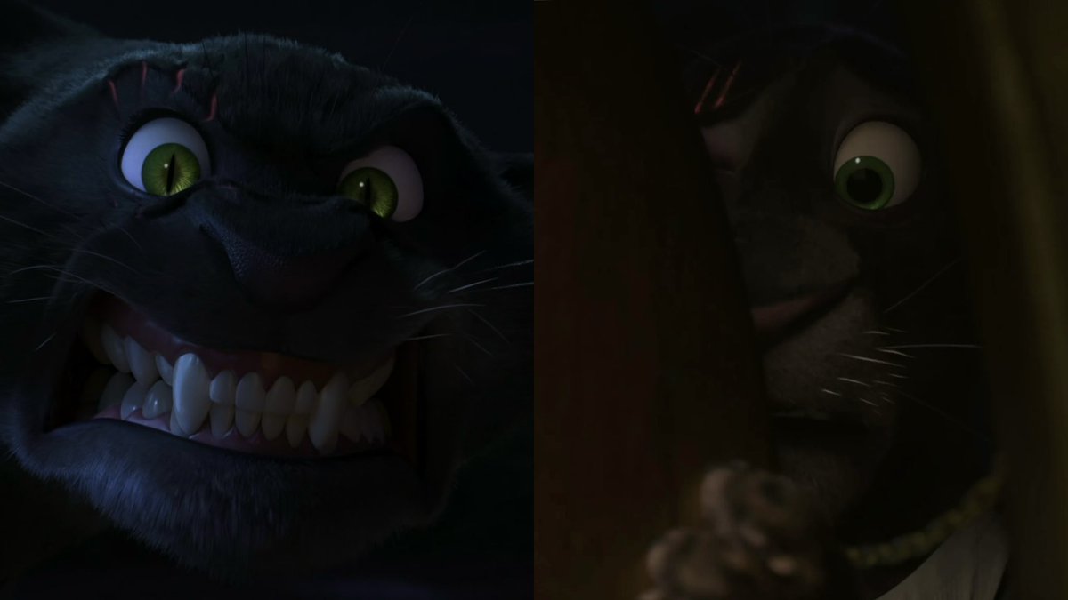 PIXAR新作『私がビーバーになる時』で動物が登場している時、
動物視点からそのキャラを見ているときは白眼部分がたくさんある大きな目で、
人間視点から見ているときは白眼部分の無い小さい目（というかその動物としてリアルな目？）で描かれているようです。