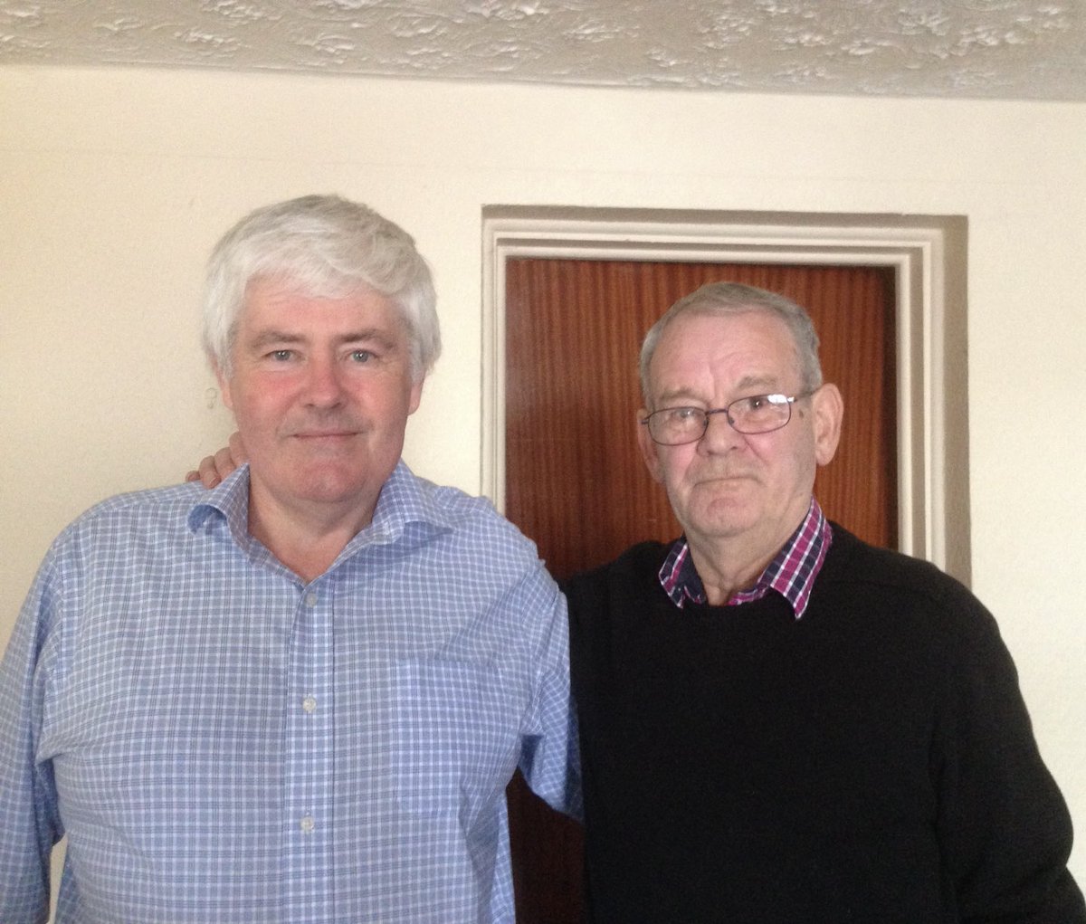 My thoughts and prayers are with the Kingsmill families today, the 50h anniversary of the massacre of their family members, and also with the only living survivor, Alan Black, pictured here on May 13th, 2014, with Gerry Byrne the local Catholic man who saved Alan’s life.