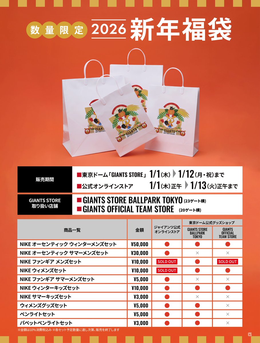 🎍2026新年福袋🎍 1/5(月)現時点の在庫状況はこちら💁 東京ドーム