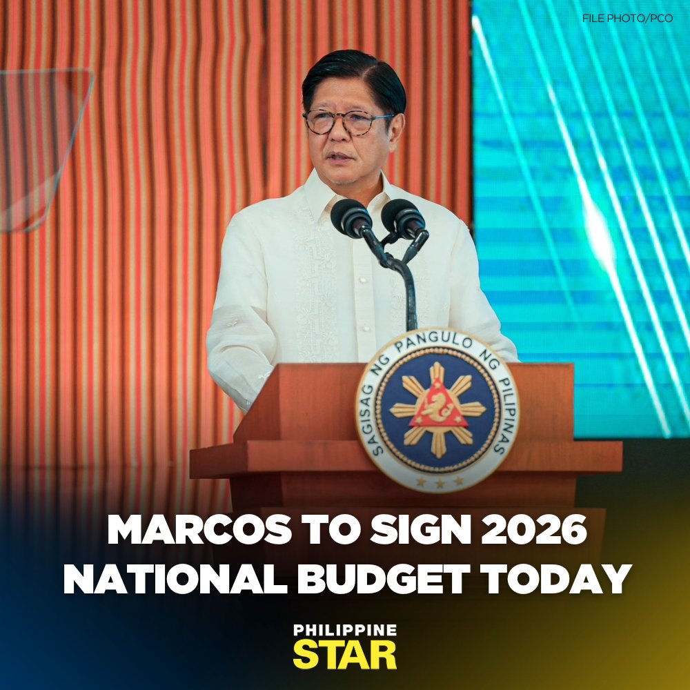 PhilippineStar's tweet image. President Marcos will sign today, January 5, 2026, the 2026 General Appropriations Act (GAA) after conducting a thorough review of the Congress-approved P6.793-trillion national budget, which critics say has several questionable items. tinyurl.com/mryfhz5d