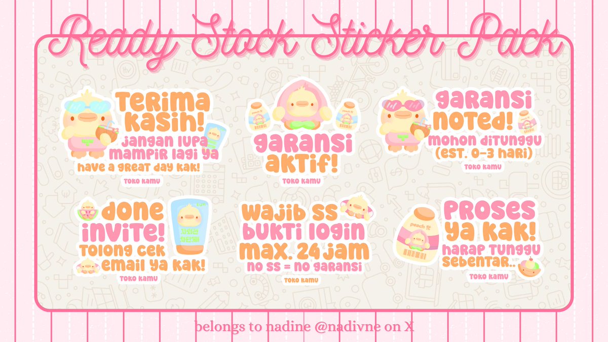 nadivne's tweet image. HELP REPOST, TENCUU 🩷💐 

ANYONKK YOROBUNN! 😉🫸🏻🫸🏻 nadine membawa 4 sticker pack ready stock lagii yang bisa sung dibawa balik melalui wa. untuk detail ada di ALT yaa bubb. marii jajaankk 🤩🙌🏻

#zonauang #zonajajan #zonaba