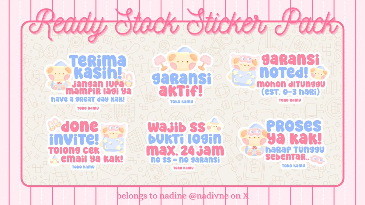 nadivne's tweet image. HELP REPOST, TENCUU 🩷💐 

ANYONKK YOROBUNN! 😉🫸🏻🫸🏻 nadine membawa 4 sticker pack ready stock lagii yang bisa sung dibawa balik melalui wa. untuk detail ada di ALT yaa bubb. marii jajaankk 🤩🙌🏻

#zonauang #zonajajan #zonaba
