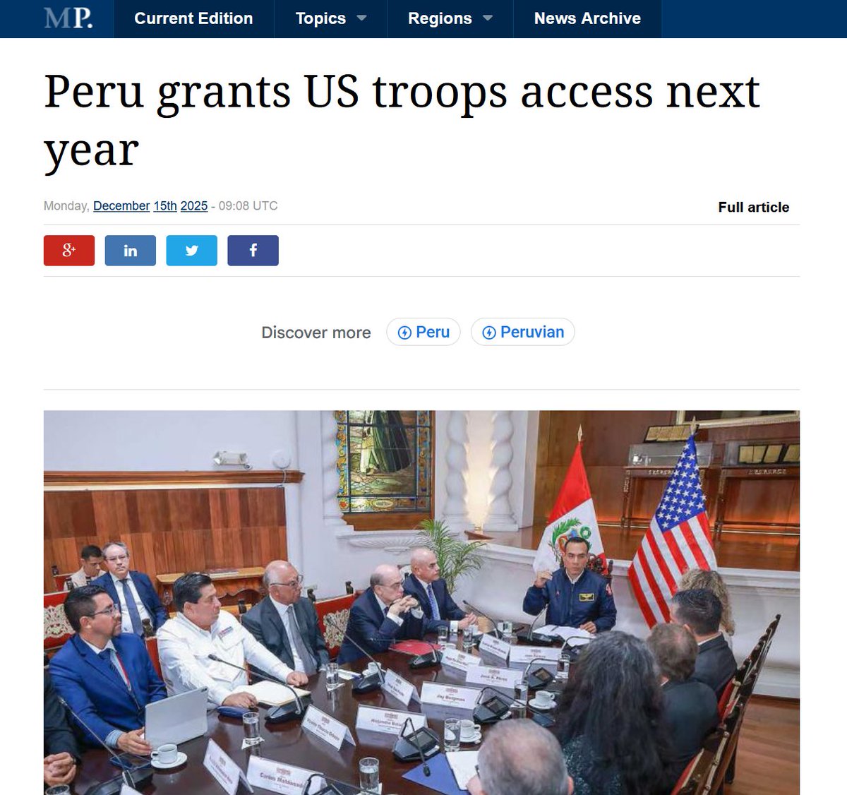 After bombing Venezuela and abducting its president, Trump invoked the colonialist Monroe Doctrine and made it clear that he seeks to violently impose US hegemony in all of Latin America.

The case study for what the US empire wants in the region is Peru.

Peru's right-wing US