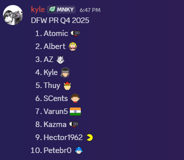 AlbertGPai's tweet image. Here is the DFW PR Q4 2025! We got some new faces this time around, congratulations to everyone that made it! :D