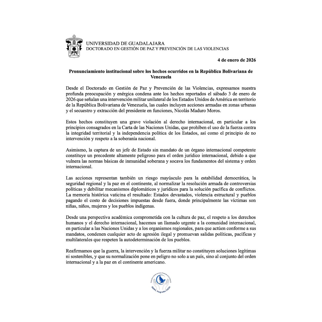 Desde el #DGPPV expresamos nuestra preocupación y condena ante la intervención militar unilateral de #EEUU en territorio de #Venezuela, las cuales incluyen acciones armadas y el secuestro y extracción del presidente #NicolásMaduro. 

➕ 👉
accionesporlapaz.wordpress.com/2026/01/05/pro…