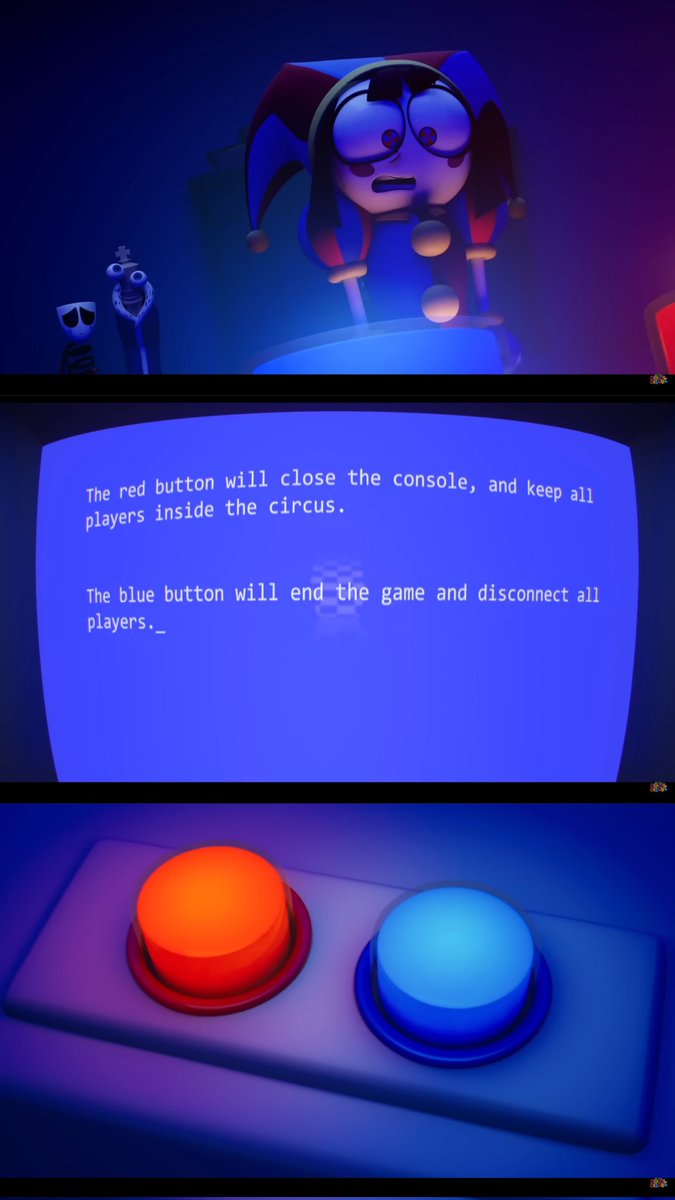 Dnasart's tweet photo. I can't be the only one that made this connection. 

Red pill/button the answer expected by the one who gives de question Morpheo/Cain.

Neo/Jax "choosing" red and discovering a truth that compromise their reality and sense of existence in the Matrix/Circus...

#TADC #TADCEp7 https://t.co/qfl6U9h3lb