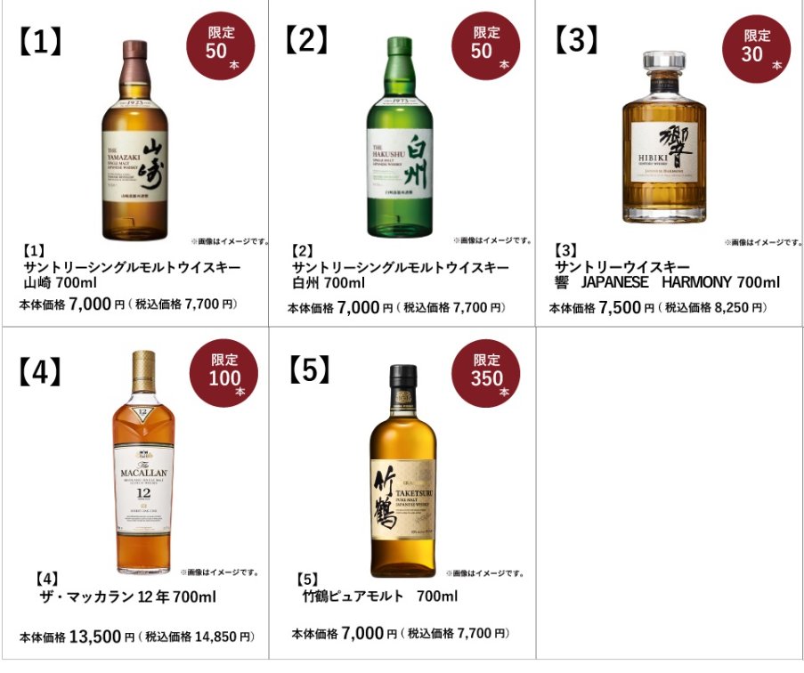 ウイスキー入荷通知(山崎・白州・響 定価ウイスキー抽選＆販売情報)by