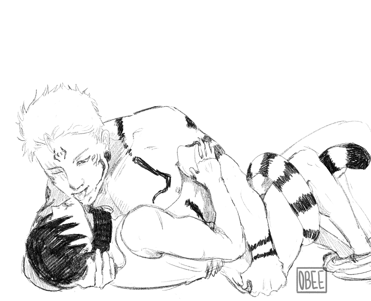 godcomplexgojo's tweet photo. @BottomTojiWeek day 5 - fantasy/hybrid

circus au sktj doodles with tigerkuna :3 https://t.co/GtGgFDO52R