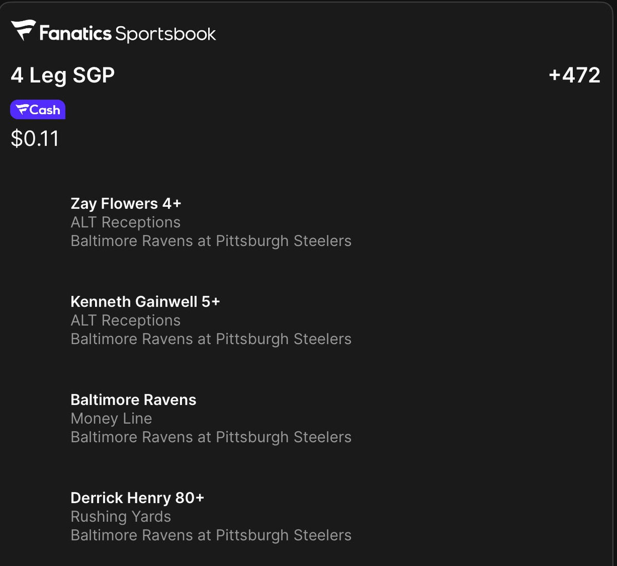 BeatTheRecords's tweet photo. 🚨 #NFL Sunday Night 🚨

💥 #Ravens vs #Steelers 💥
🏈 Zay Flowers o62.5 Receiving Yds (-112)
🏈 Derrick Henry o18.5 Long Rush (-115)
🏈 Kenneth Gainwell o4.5 Receptions (-115)
  🪜o6.5 (+300)
🏈 #RavensFlock -2.5 (-150)

⭐️ SGP (+472)

#SportBets #NFLProps #NFLPicks #Gambling𝕏 https://t.co/tQm7lcTlDA