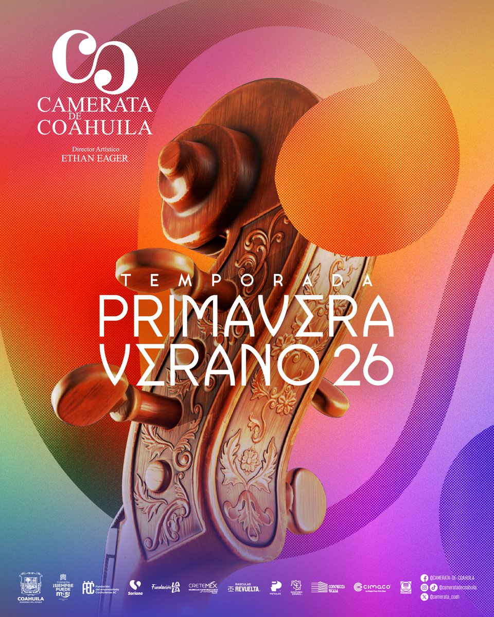 ¡Este 2026 estamos listos para sorprenderte! ✨🎶

Bienvenidos a la temporada #PrimaveraVerano26 de Camerata de Coahuila, un viaje sonoro que nos reunirá bajo la batuta de nuestro director artístico, Mtro. Ethan Eager, junto a directores invitados, solistas y muchas sorpresas.
