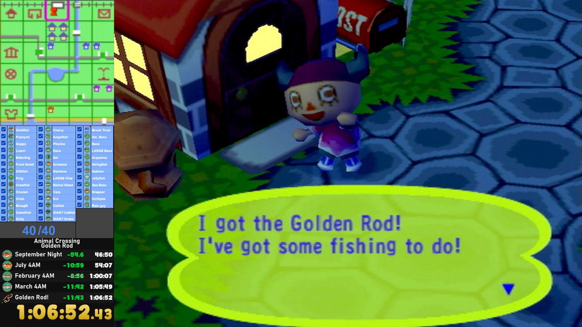 heyEd__'s tweet image. first 2026 pb and it's quite a big jump!!

Animal Crossing (GameCube) - Golden Rod !

1:18:35 ➡️ 1:06:52

i just played one run tonight because not enough time for a longer run and this was supposed to be my next grind after cf rod for sub 4h!
