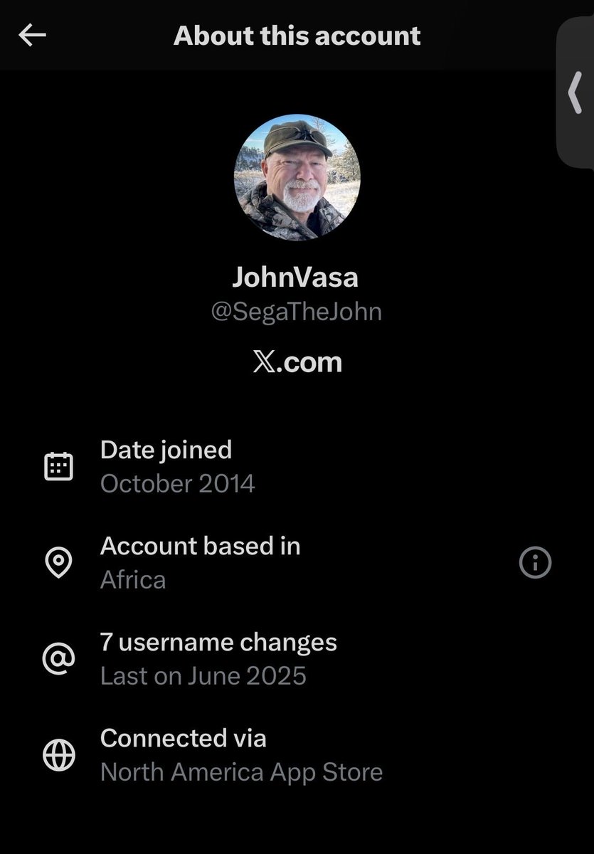 Another African scammer who has stolen someone’s identity to play the role of “super rugged outdoorsy white MAGA man” has followed me 🤣🤣🤣🤣 Even without the account info now being available, this one is full of red flags.