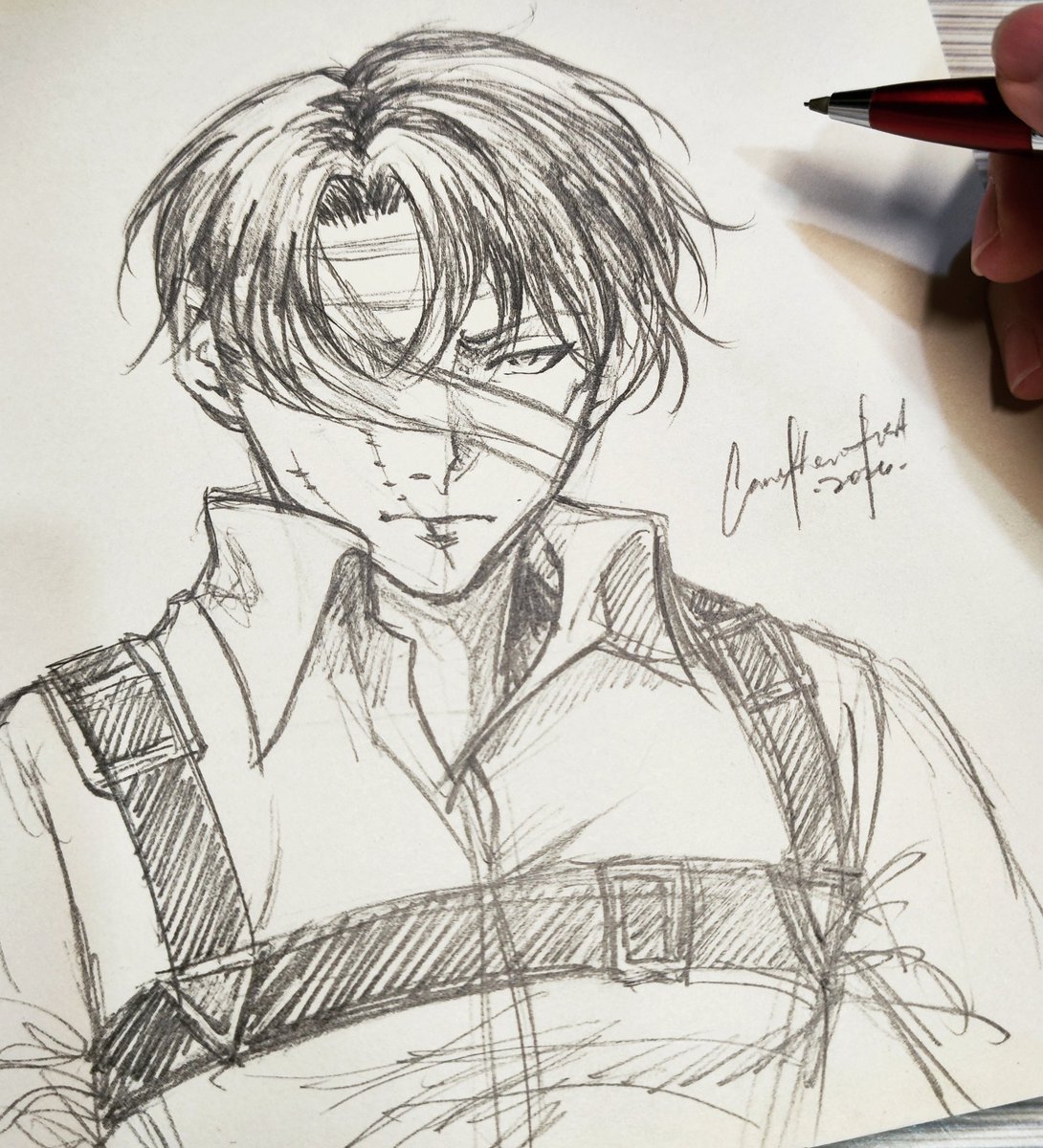 canetheartist's tweet photo. Happy New Year 2026! 🎉 

I love this guy with passion! Let's start the year with a quick sketch of my all time favourite Levi! 😍🩷 I'm currently rewatching the series, pretty crazy right? 👀

#leviackerman #shingekinokyojin #attackontitan #animeart #animefanart https://t.co/gBw9krp2CU