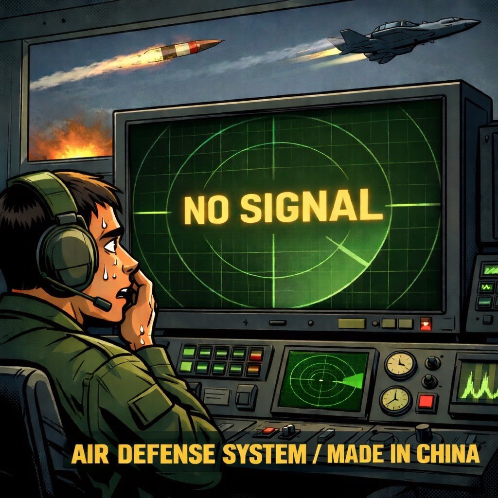 _pokemon0701's tweet image. 雷达显示：NO SIGNAL
现实显示：已命中

如果连使用国都无法先期预警，那么真正该担心的，可能不是敌人，而是设备本身。

MADE IN CHINA
值得被世界「看见」

#NO_SIGNAL
#airdefense
#madeInChina