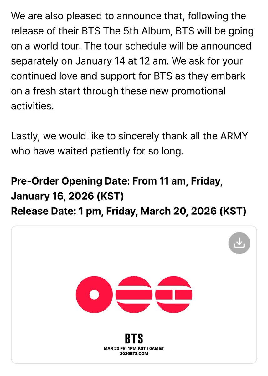 AAAAAAAAAAAAAAAAAA!!!! #BTSComeback2026 #BTSWorldTour