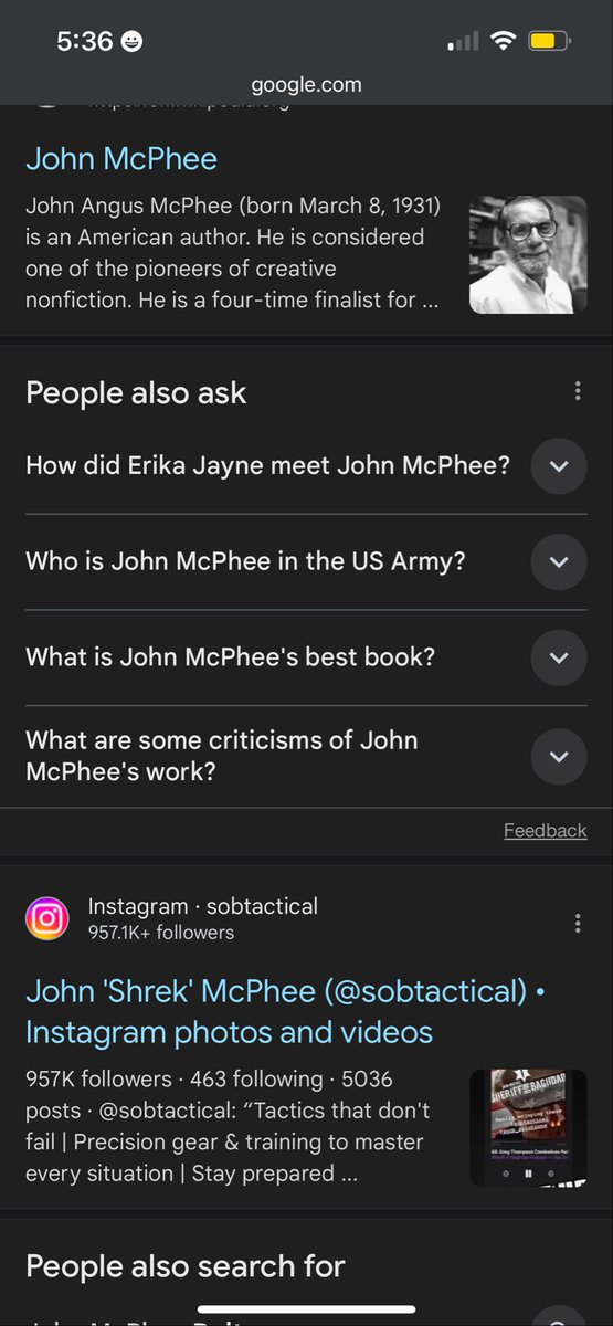 dawnweiners's tweet image. me reading the first google result for john mcphee: seems nice
me reading the second google result for john mcphee: no she’s dating the shrek precision gear one