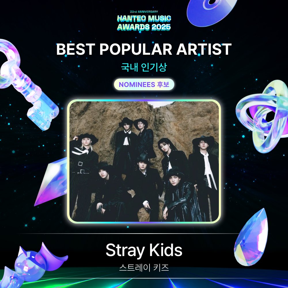 Hanteo_HMAs's tweet image. #HMA2025 #한터뮤직어워즈2025
#HanteoMusicAwards2025 

📢후보자 공개 Nominees Announcement
🏆 #인기상 #POPULARITYAWARD

#StrayKids #스트레이키즈
@Stray_Kids

🗓️Round 1 : 1/5 ~ 1/14 (KST)
🗓️Round 2 : 1/16 ~ 1/25 (KST)
🗓️Round 3 : 1/27 ~ 2/7 (KST)