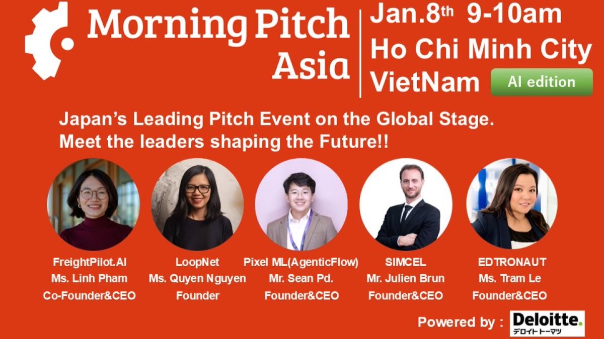 Kicking off 2026 with something fun: pitching #Edtronaut at <a href="/morning_pitch/">Morning Pitch/モーニングピッチ</a> Asia by <a href="/Tohmatsu/">トーマツ</a> – HCMC (AI edition) this week. Join us if you're enthusiastic about AI innovation, Workforce development or simply partnership or investing in APAC 
us06web.zoom.us/webinar/regist…
