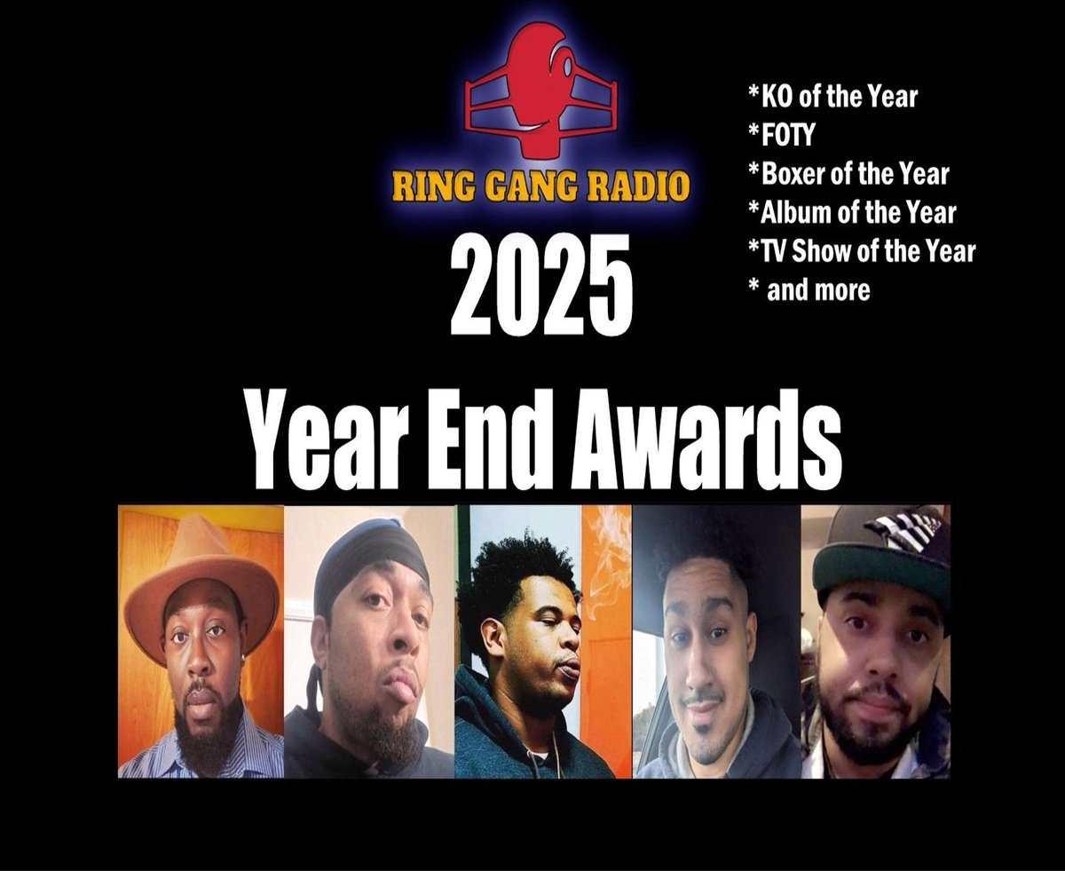 RingGangRadio's tweet photo. Tune in Tuesday night 1/6 as RGR discuss their favorite superlatives for the year of boxing that was 2025!!! We should start around 10:15 PM ET!!
Link --->https://t.co/HeZezXdB4S
#boxing #yearendshow #ringgangradio https://t.co/89UwIRqPp4