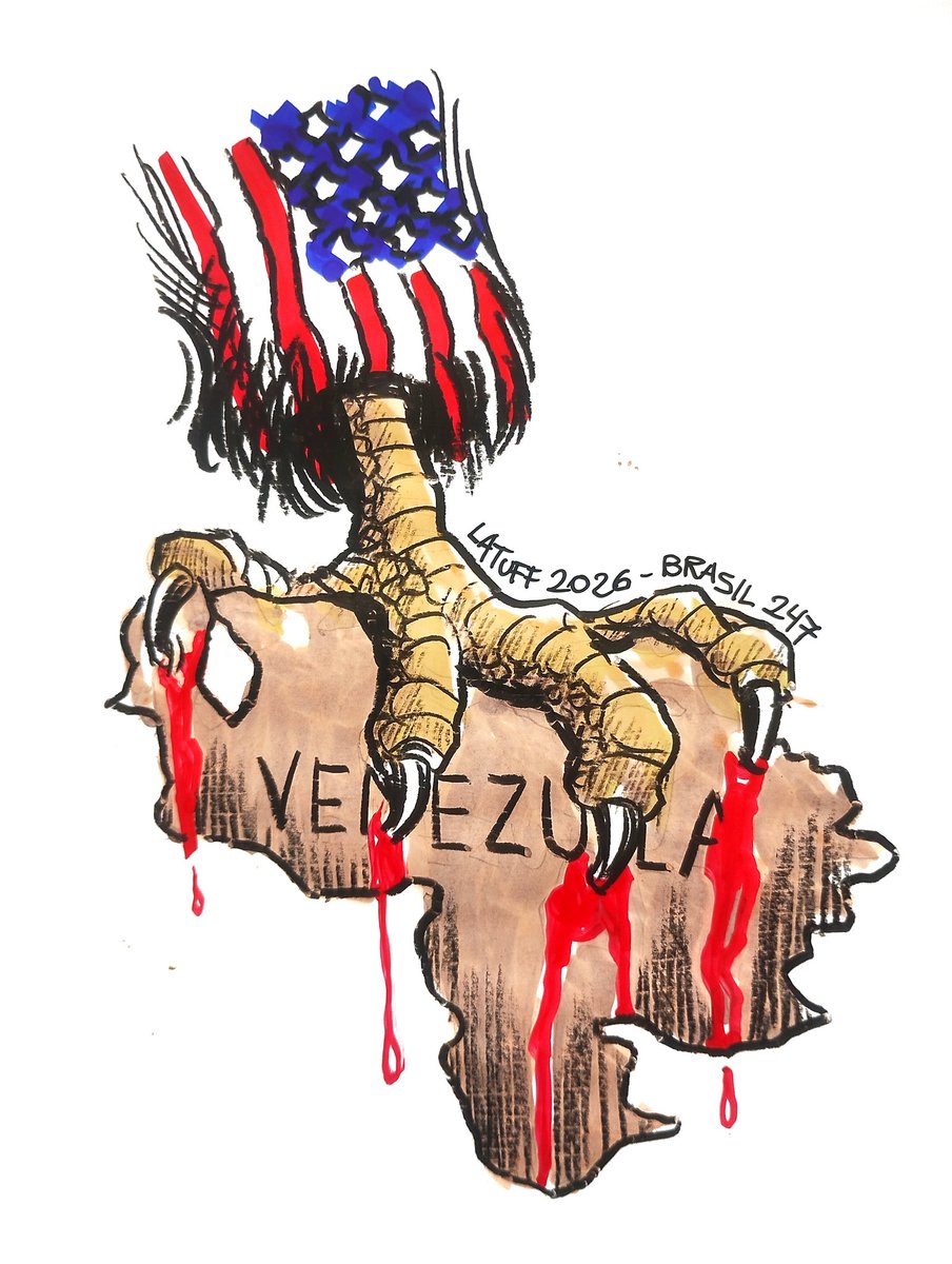 This small mosaic of screenshots from various websites around the world gives an idea of ​​the reach of this cartoon I made for <a href="/brasil247/">Brasil 247</a> about the US attack on Venezuela.