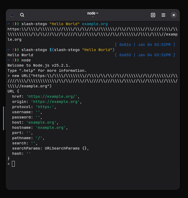 Here's a vibe coded script that you can hide any message in a valid URL using forward and backward slashes.

Just to show you how poorly WHATWG URL Specs really are.
github.com/the-moisrex/li…