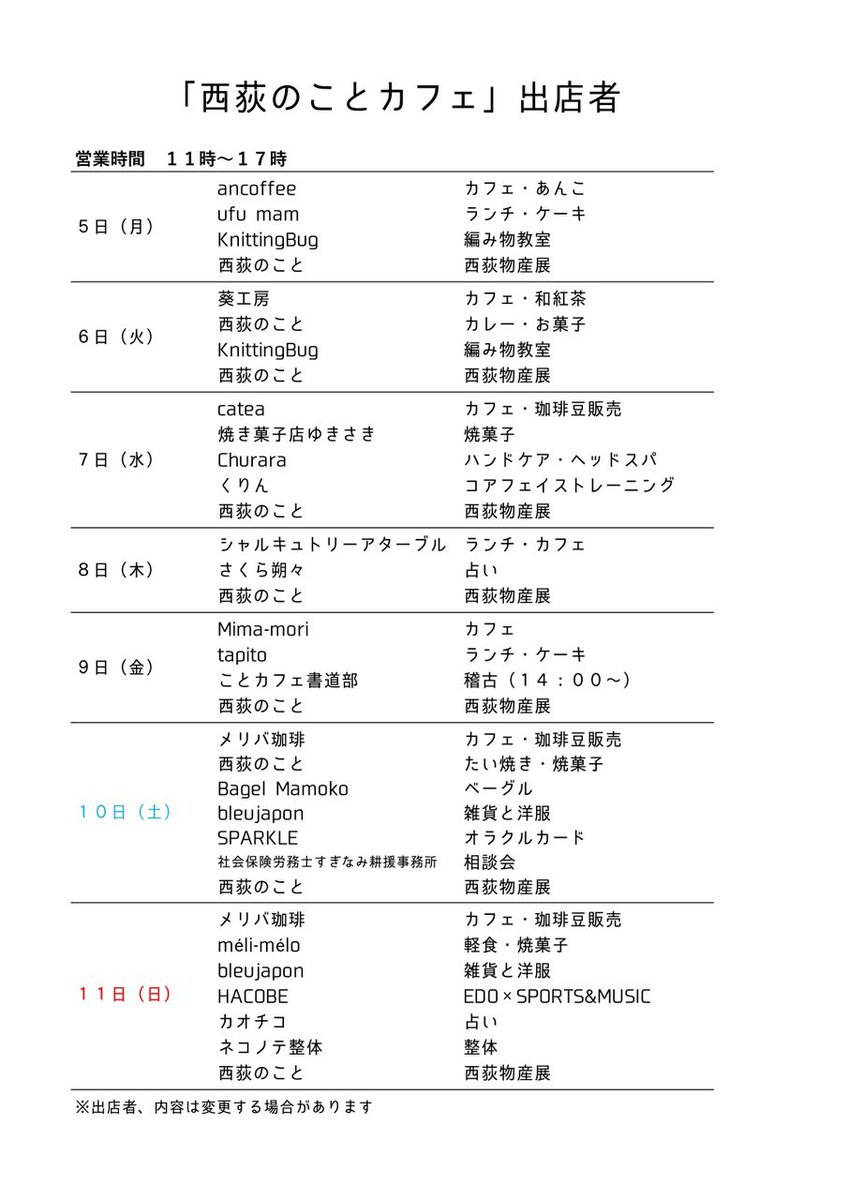 kotobldg's tweet photo. 直近の出店者情報。

２０２６年、はじまりました！
今年もたくさんの方が出店してくれそうです。

ぜひ、西荻のことカフェに遊びに来てください！

常時、出店者を募集しています。
https://t.co/1ISVxY0Cud

#西荻窪カフェ
#ことカフェ
#シェアキッチン
#ポップアップストア https://t.co/ggNWfxVyqo