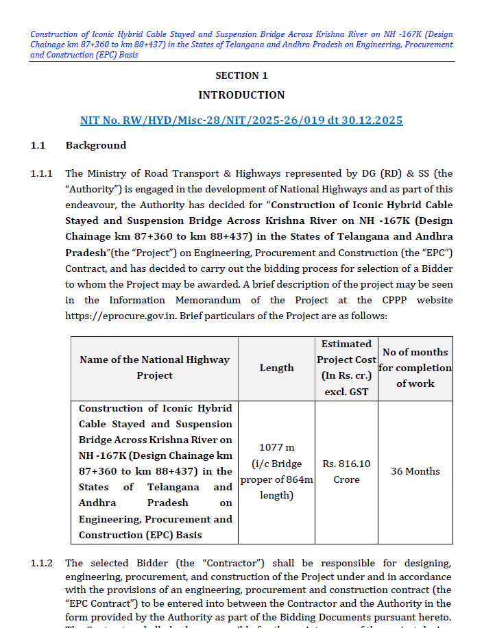 AP_CRDANews's tweet photo. 🌉Iconic Bridge over Krishna River on NH-167K between Andhra Pradesh & Telangana
🔹Ministry of Road Transport & Highways floated tenders.
💰Project Cost: ₹816.10 Crores
⏳Construction Deadline: 36 Months
#AndhraPradesh #InvestInAP #IconicBridge https://t.co/notCxHm6Vh