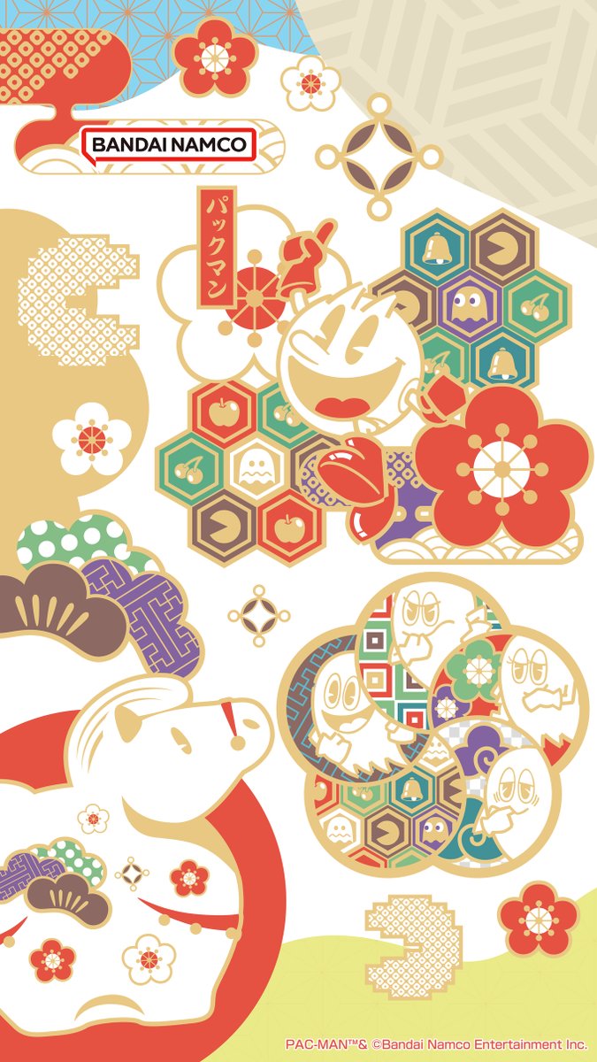 bnei876's tweet image. 🌅謹賀新年🎍

ヘッダーを2026年のパックマン＆ゴーストに変更しました！

今年は 午（うま）年 🐎
皆さまにとって2026年が良い年になりますように……
パックマンも、45周年イヤーを最後まで走り抜けます🥠！

新春仕様のイラストは、ぜひスマートフォンなどの壁紙にお使いください📱

#パックマン…