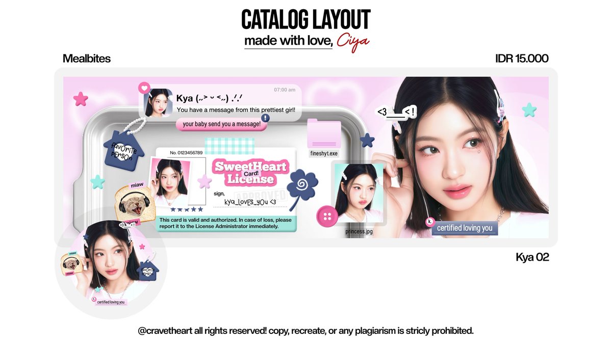 cravetheart's tweet image. bantu repost pls? makasi ‹𝟹

aku sudah "OPEN REQUEST" untuk katalog "MEALBITES" ya teman-timun! yg berminat nanti formnya bisa via dm 🫶🏻

dan ini ada 5 layout ready stock kya &amp;amp; wonyoung yg siap dijemput, free retext ya :3

#zonauang