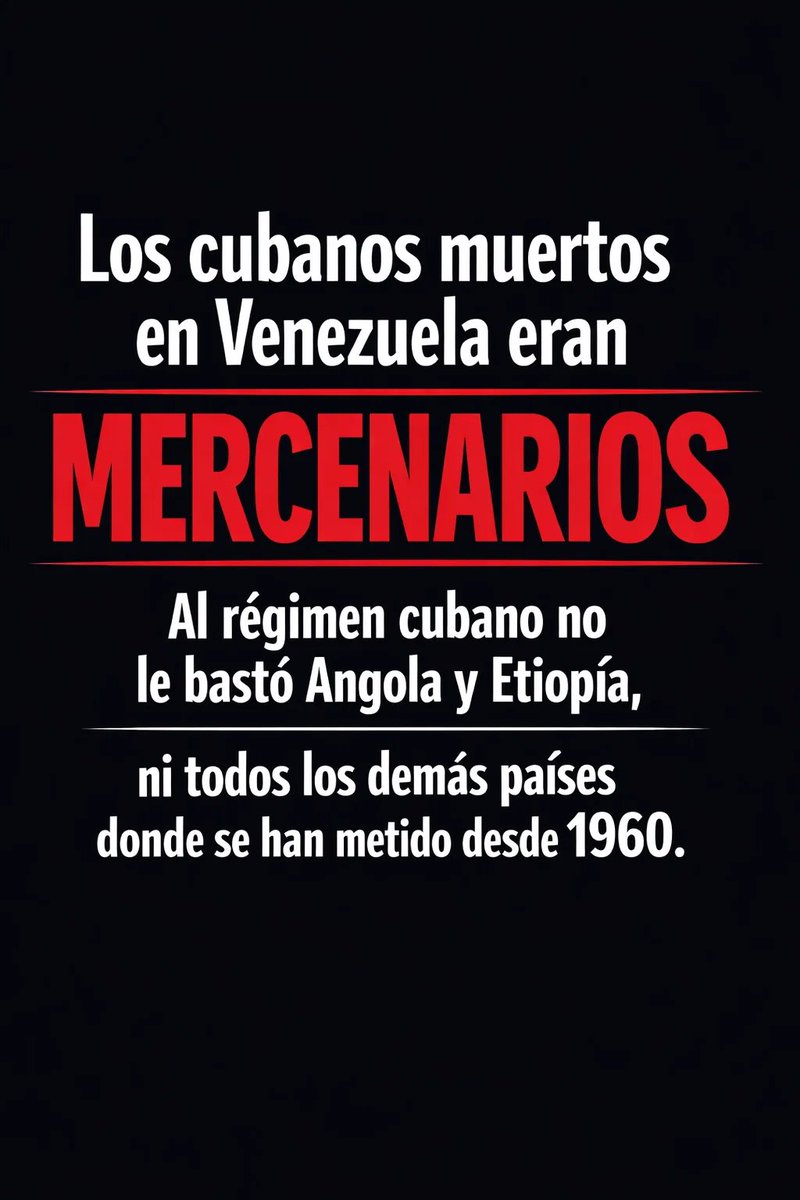 CubaOrtografia's tweet photo. El régimen cubano decreta duelo nacional por la muerte de 32 cubanos al servicio de la dictadura de Maduro durante la operación de extracción.  

Que quede claro. ERAN MERCENARIOS. Militares a sueldo al servicio de un país extranjero.   

En Cuba el discurso podrá ser otro, y la gente, como siempre, se idiotizará en su razonamiento, pero ERAN MERCENARIOS. No podemos seguir romantizando las cosas, que Cuba infiltró toda Venezuela desde 1998 con Chávez.