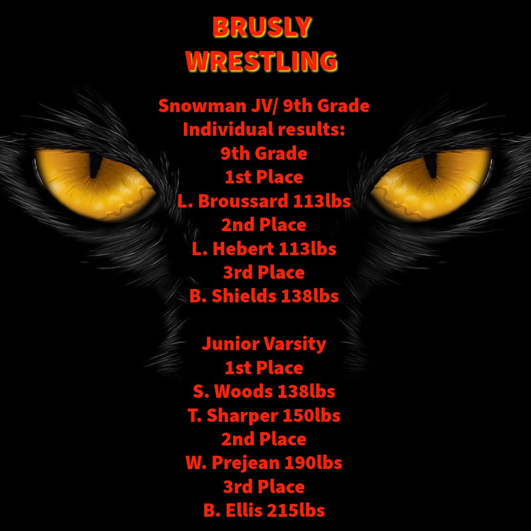 Results from the 2026 Snowman JV/ 9th grade held at Brusly HS.