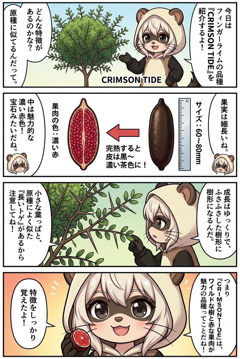 Opal_Itigoyasan's tweet photo. Opalのいちごやさん(寺田農園)の
作物紹介
フィンガーライム
CRIMSON TIDE(クリムゾン タイド)
#フィンガーライム
#fingerlime
#ai漫画 https://t.co/OACWR6r8z4