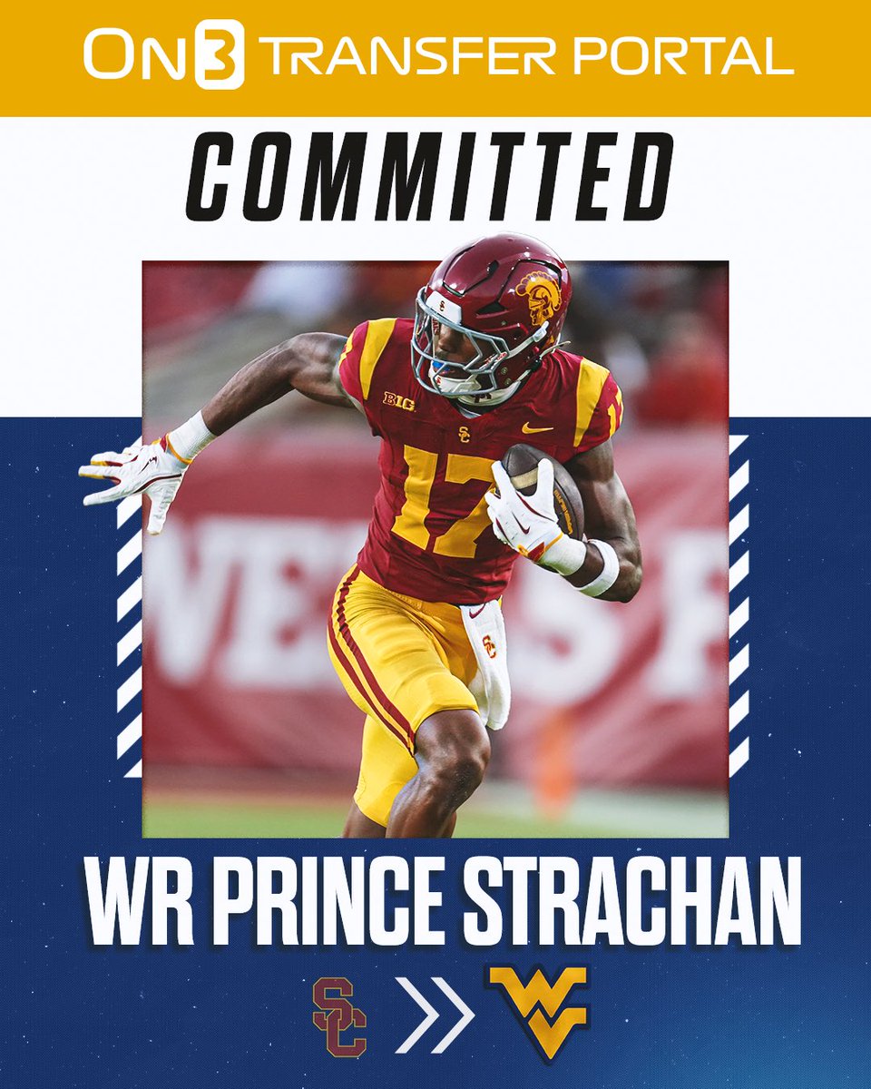 BREAKING: USC transfer WR Prince Strachan has signed with West Virginia, <a href="/PeteNakos/">Pete Nakos</a> reports⛰️

on3.com/transfer-porta…