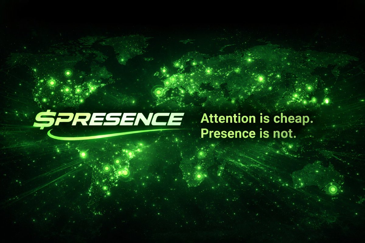 PRESENCE_SOL's tweet photo. $PRESENCE is live on @Pumpfun 

Attention has been diluted
Metrics are noisy, Presence is invisible
We’re fixing that

$PRESENCE turns attention into something you can actually see.

Live > Global > Human

Attention is cheap
Presence is not

Join the map
 https://t.co/nVP21U6QDx https://t.co/rZ6QjMRZKO
