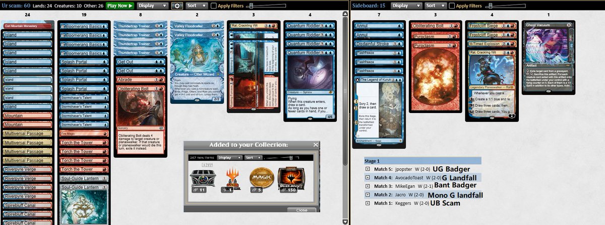 5-0 with Izzet Scam 

I've been testing quite a few decks these past few days, and I found this deck very strong against Badger.deck. I'm going to cook up the decklist and we'll see how it goes :D

Value tag : <a href="/fireshoes/">Robert Taylor🔥</a>