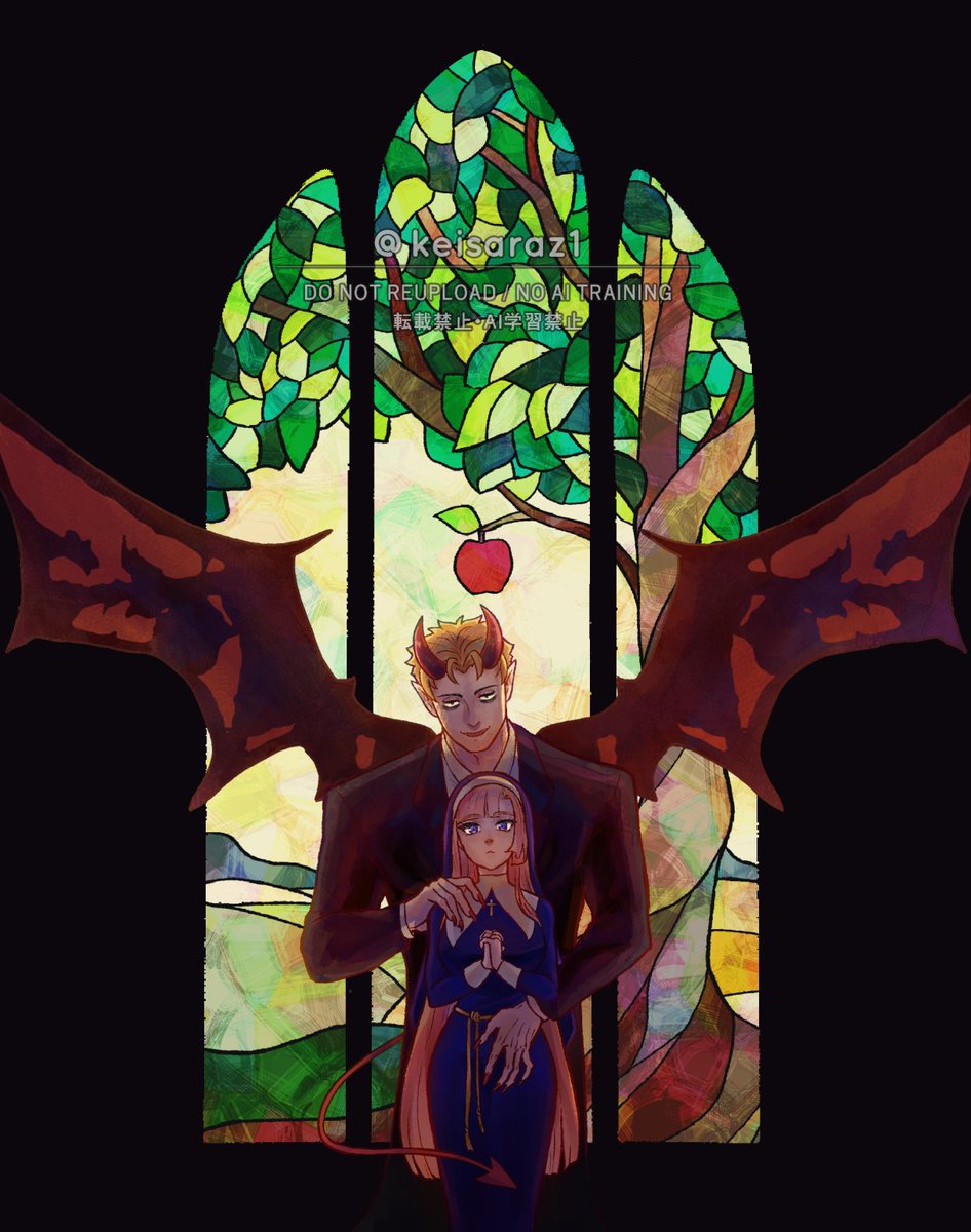 #ケイサラ版ゆるドロゆるライ1本勝負
#ケイサラ #keisara #케이사라

→theme:｢church｣
お題:｢教会｣

Demon Keiji and Nun Sara AU 😈⛪