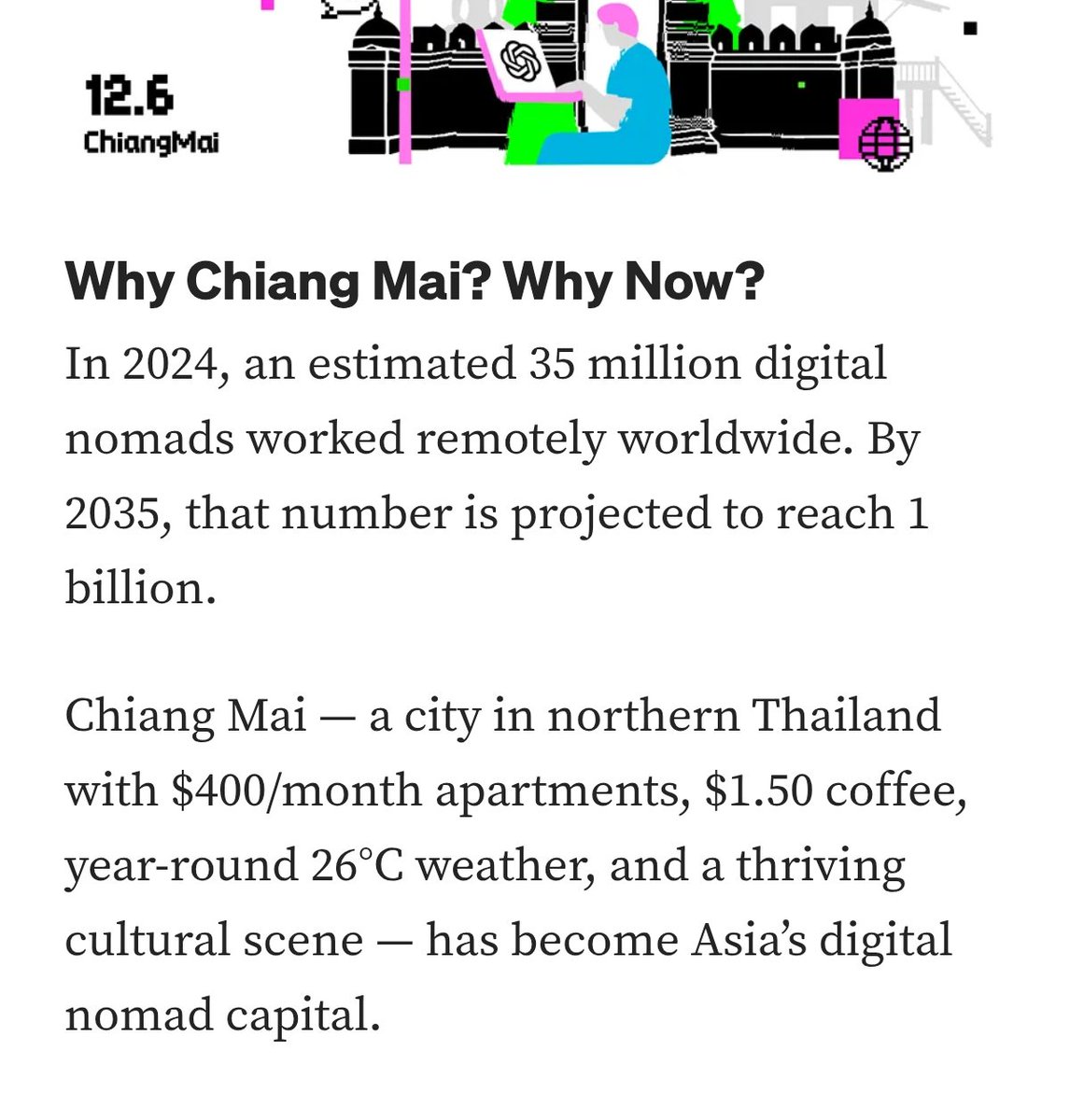 HeyNat's tweet photo. Can Chiang Mai be the capital of digital normad?
A good article from #NetworkedOS https://t.co/uv2TytcW3x