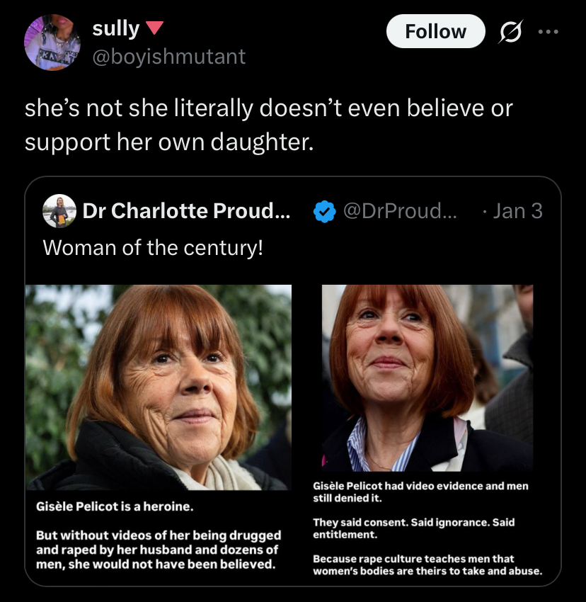 White_Janissary's tweet image. Ngl, kinda beastmode to have your whole thing be “my husband repeatedly drugged and raped me” but still take his side when your daughter accuses him of doing the same thing. Nobody does it like the French…