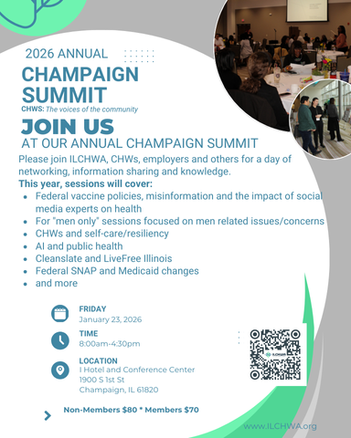 CHWNetwork1's tweet photo. ILCHWA's 3rd annual CHW summit is approaching fast, get your tickets now.  Summit is scheduled for Friday, January 23, 2026 at the I Hotel and Conference Center in Champaign, Illinois.
register here:  https://t.co/Mj7OQy5vRc https://t.co/JlyRzub5xf