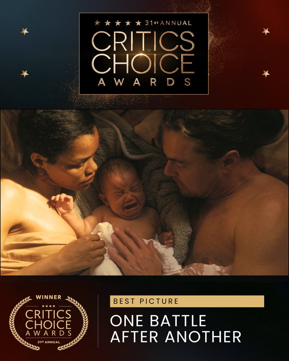 CriticsChoice's tweet image. Congratulations to One Battle After Another, winner of the Critics Choice Award for Best Picture.

#criticschoice #criticschoiceawards #OneBattleAfterAnother