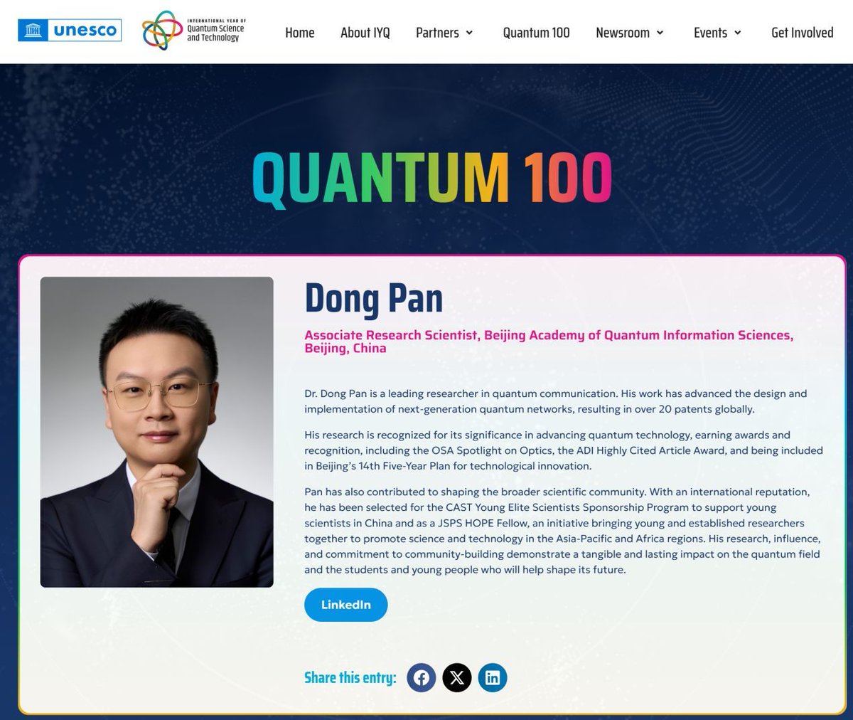 Two names from Department of Physics light up the Quantum 100 by <a href="/QuantumYear2025/">International Year of Quantum 2025</a>! Prof. Long Guilu pioneered Quantum Secure Direct Communication (QSDC), while Pan Dong’s work advances next-generation quantum networks—together pushing the frontiers of quantum science.⚛️