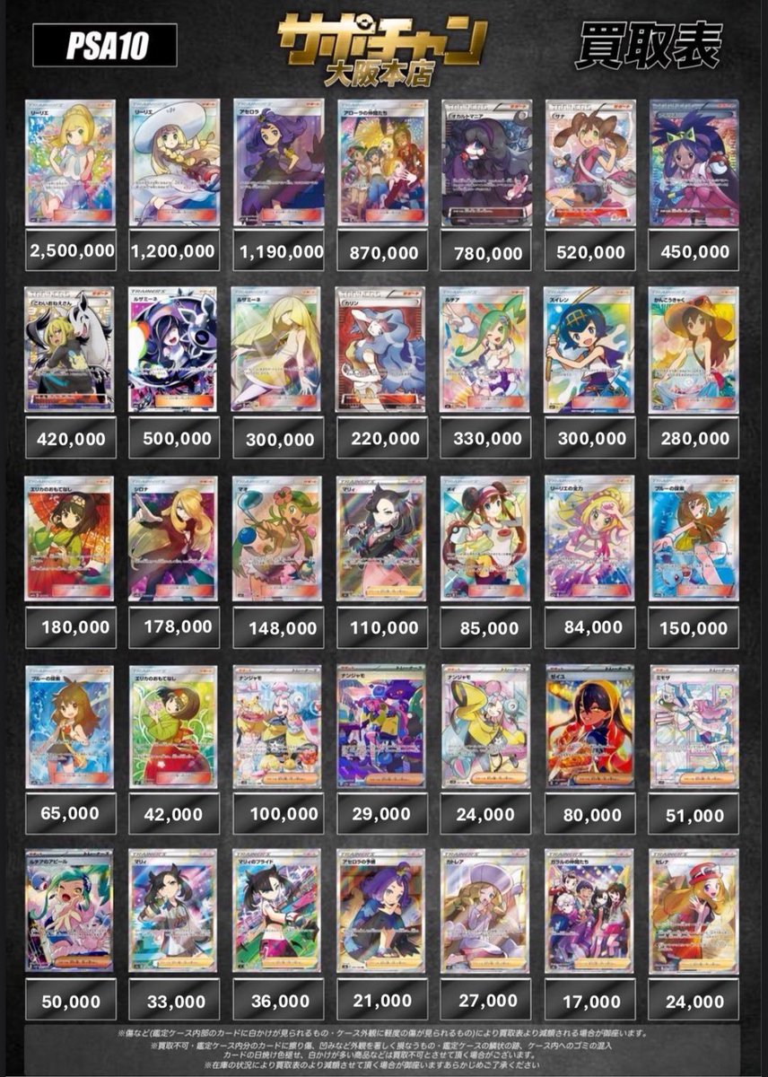 サポートチャンス大阪本店】 1月5日(月) PSA10買取表 ⚠️予告なく終了