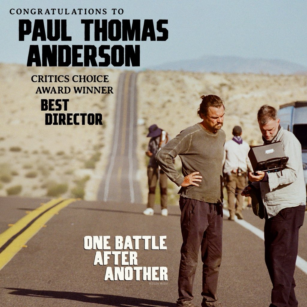onebattlemovie's tweet image. Thank you to the Critics Choice Association for honoring “One Battle After Another” writer/director Paul Thomas Anderson with the Best Director Award at the 31st Annual Critics Choice Awards!

@CriticsChoice | #CriticsChoiceAwards