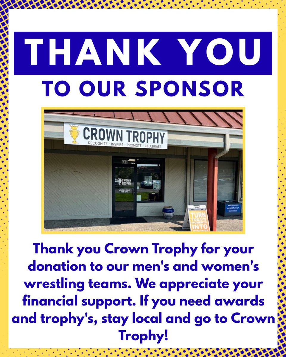 Thank you to Crown Trophy of Gresham, for your generous donation to Barlow Wrestling!

#BruinTough #SmokeEm
🤼 🐻 🔥 💨