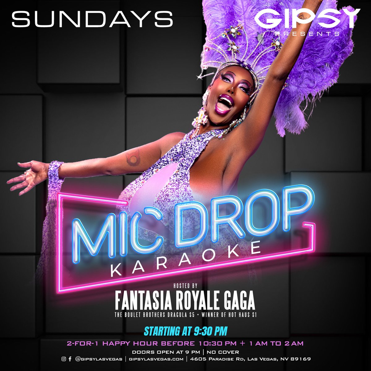 fantasiaRgaga's tweet photo. Join me every Sunday at Gipsy Las Vegas for mic drop Karaoke. π€
#fantasiaroyalegaga #whereisthebody #everywhere https://t.co/OemkEVpd28