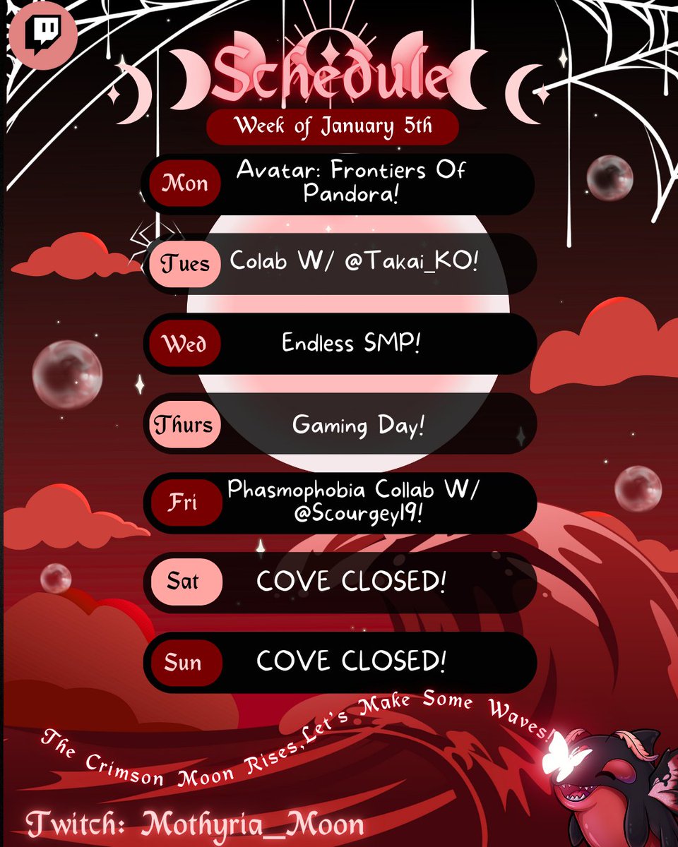 So excited for all the collabs this week! Heres the schedule lovelies! #Vtuber #collab #foryou #endlesssmp #rp