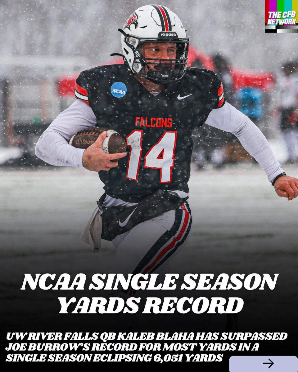 thecfbnetwork's tweet image. Congratulations Kaleb Blaha on breaking Joe Burrow’s single season total yards record