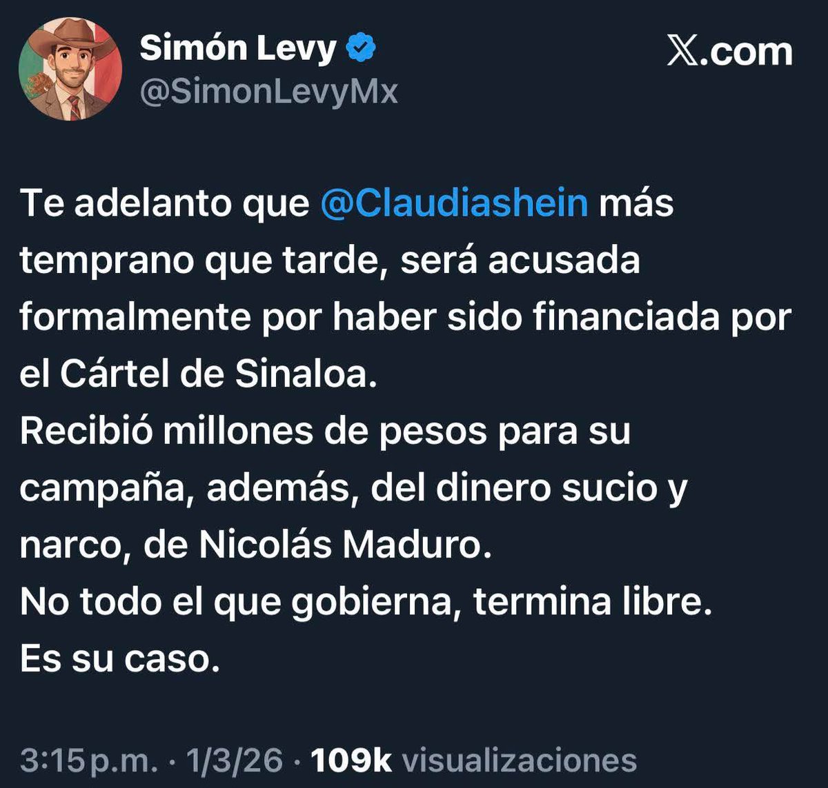 Monicao2712's tweet image. #YoConMiPresidentA 
🚨Ojo aquí. 
El señor @SimonLevyMx difama y construye deliberadamente una narrativa de intervención extranjera, exactamente como le conviene a los intereses de EE. UU.
Acusar sin una sola prueba a nuestra Presidenta @Claudiashein de presuntos nexos con el…
